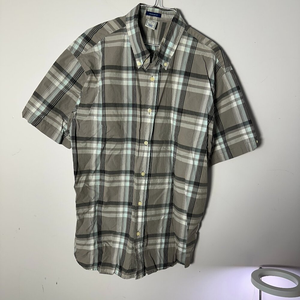 Old Navy Mens Large L Regular Fit Short Sleeve Dress Shirt Button Up Gray EUC